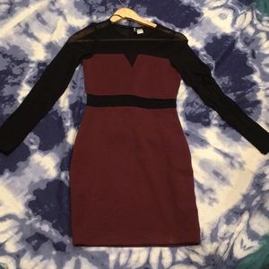Maroon and sheer black dress
